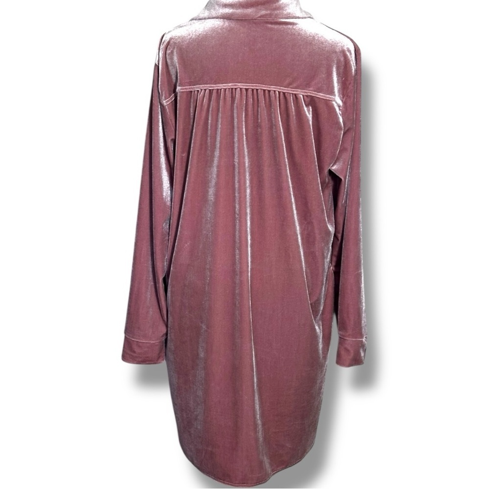 Rose/Mauve Velvet Long Sleeve Button Down Collared Mini Shirt Dress - Picture 8 of 16